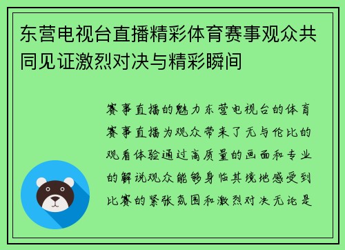 东营电视台直播精彩体育赛事观众共同见证激烈对决与精彩瞬间